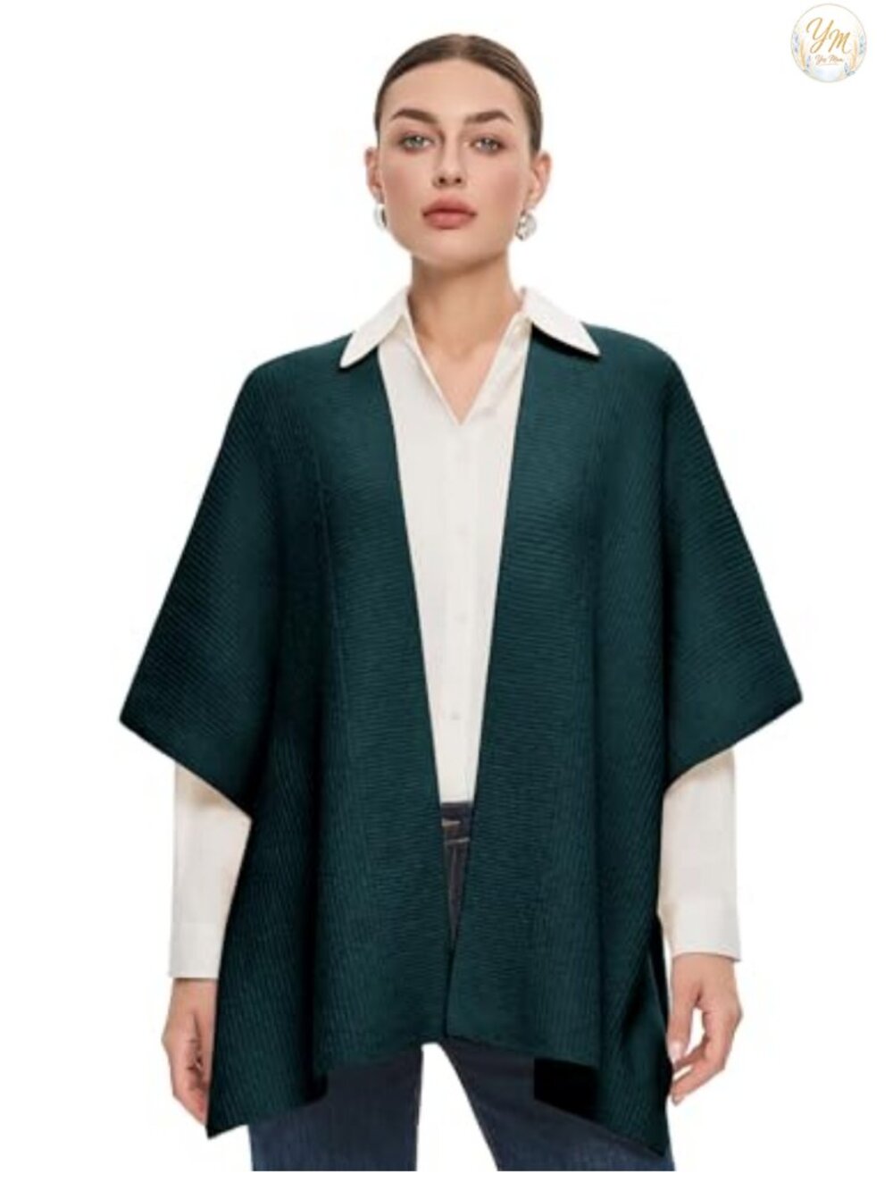 Rib Knit Open Front Shawl Wrap Poncho Cape Sleeveless Poncho